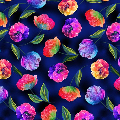 Luminous Blooms Floral on Navy