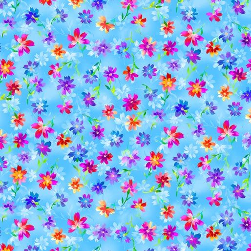 Luminous Blooms Floral on Light Blue