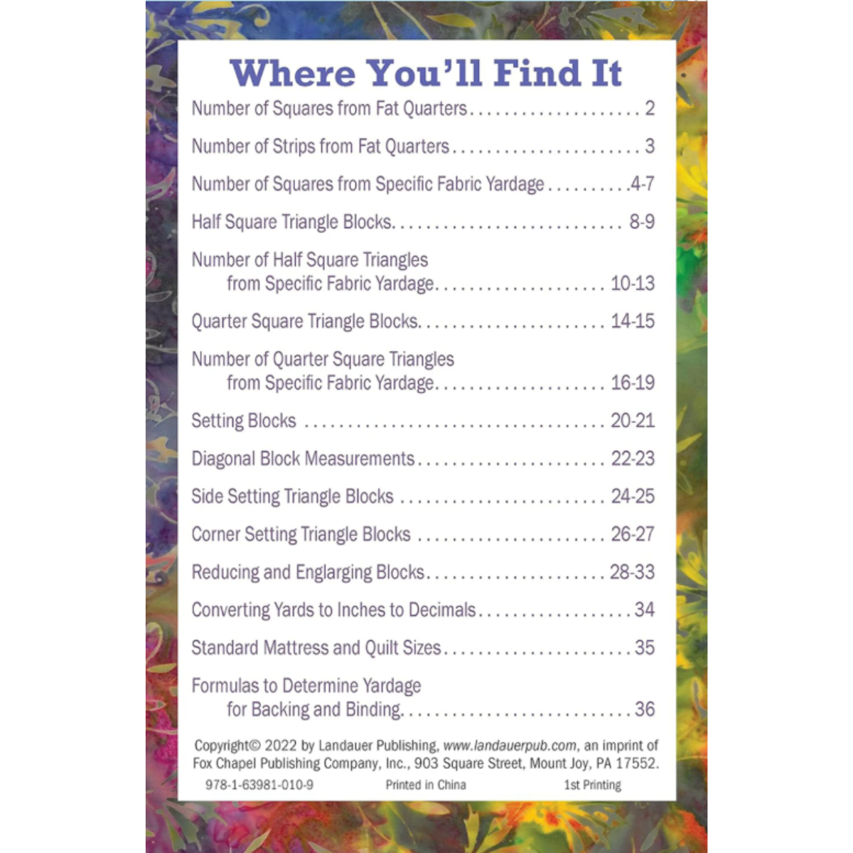 Quilt Charts & Formulas book